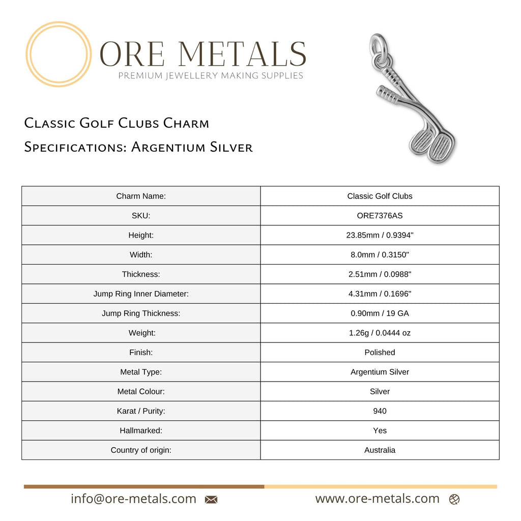 940 Argentium Silver - Classic Golf Clubs Charm