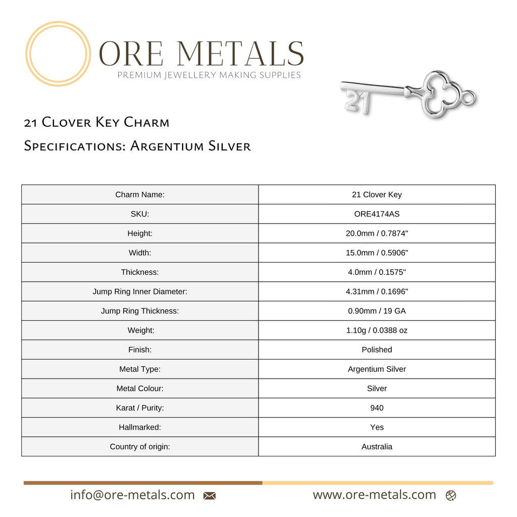 940 Argentium Silver - 21 Clover Key Charm