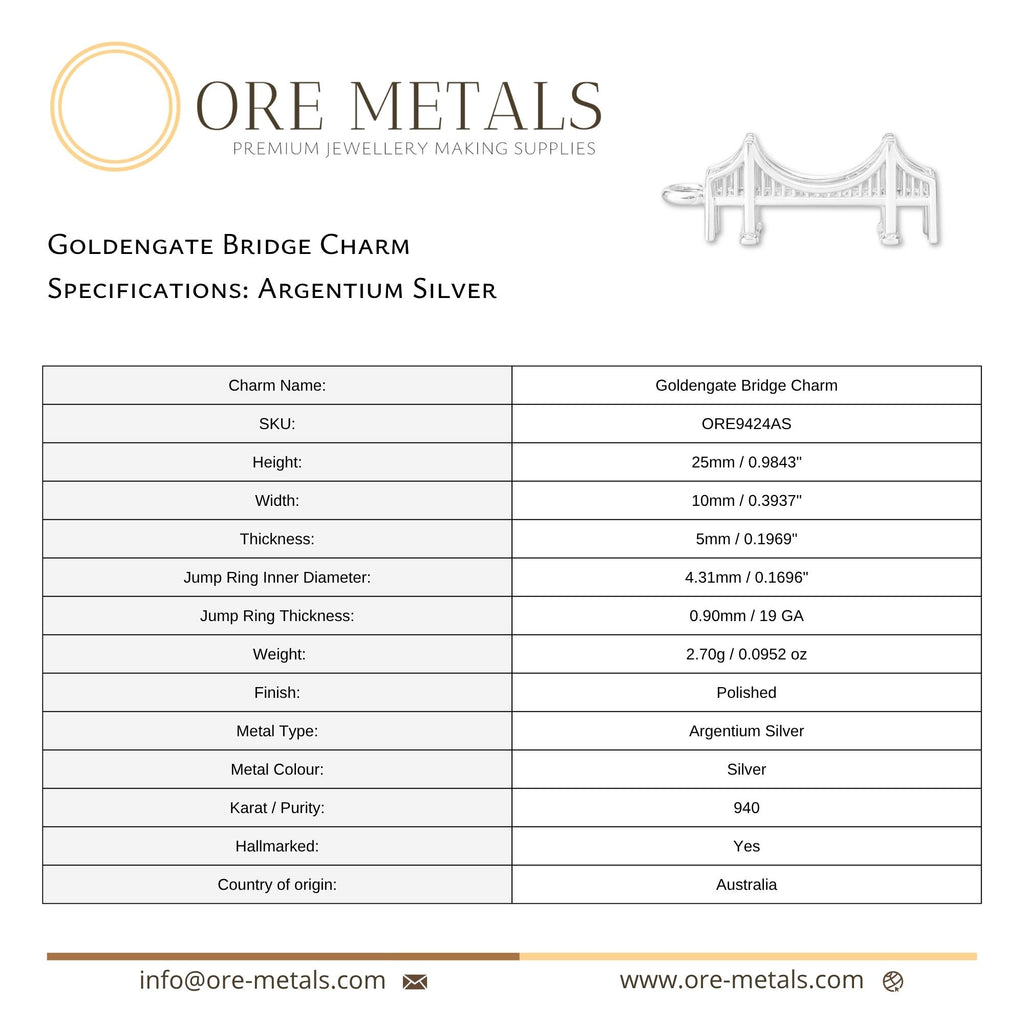 940 Argentium Silver - Goldengate Bridge Charm