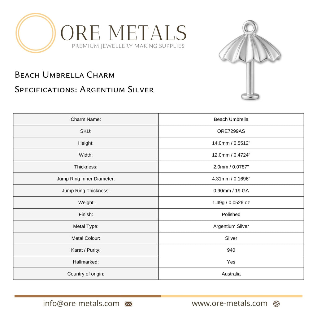940 Argentium Silver - Beach Umbrella Charm