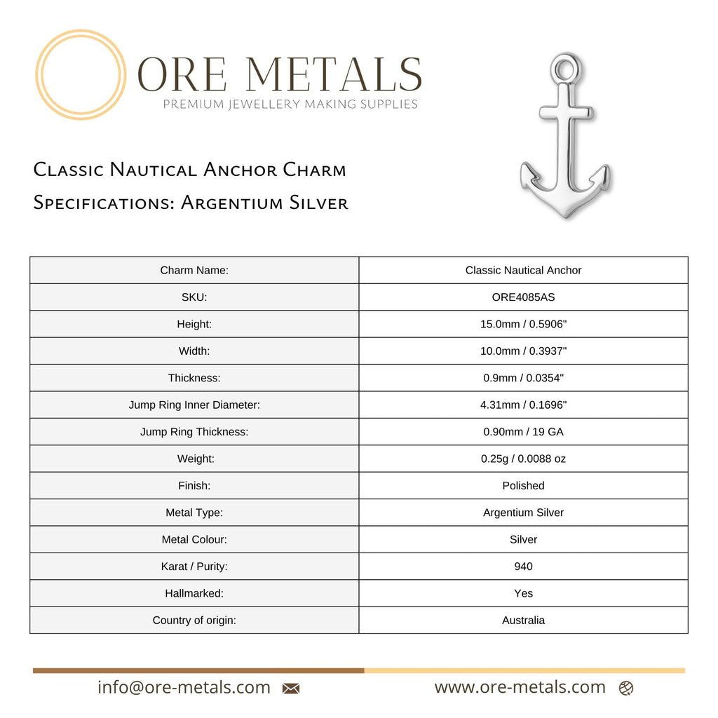 940 Argentium Silver - Classic Nautical Anchor Charm