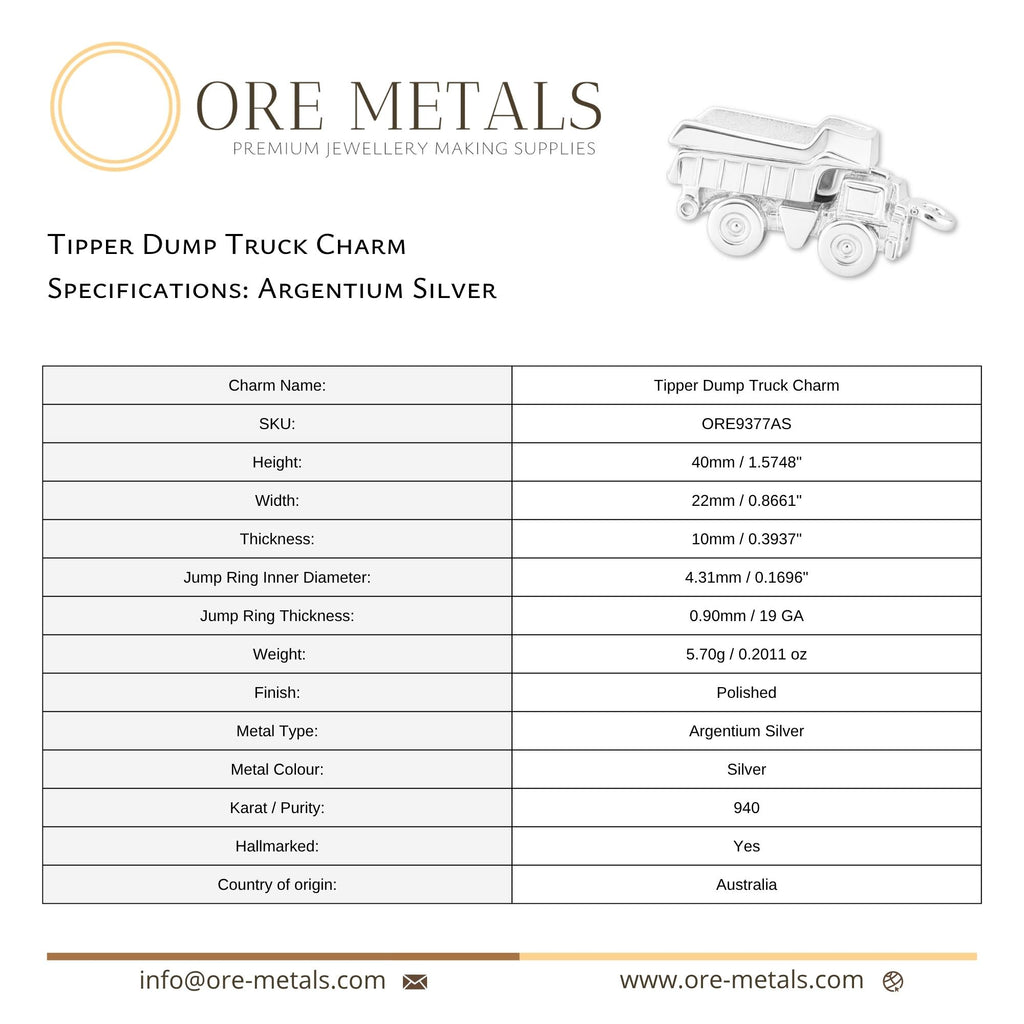 940 Argentium Silver - Tipper Dump Truck Charm
