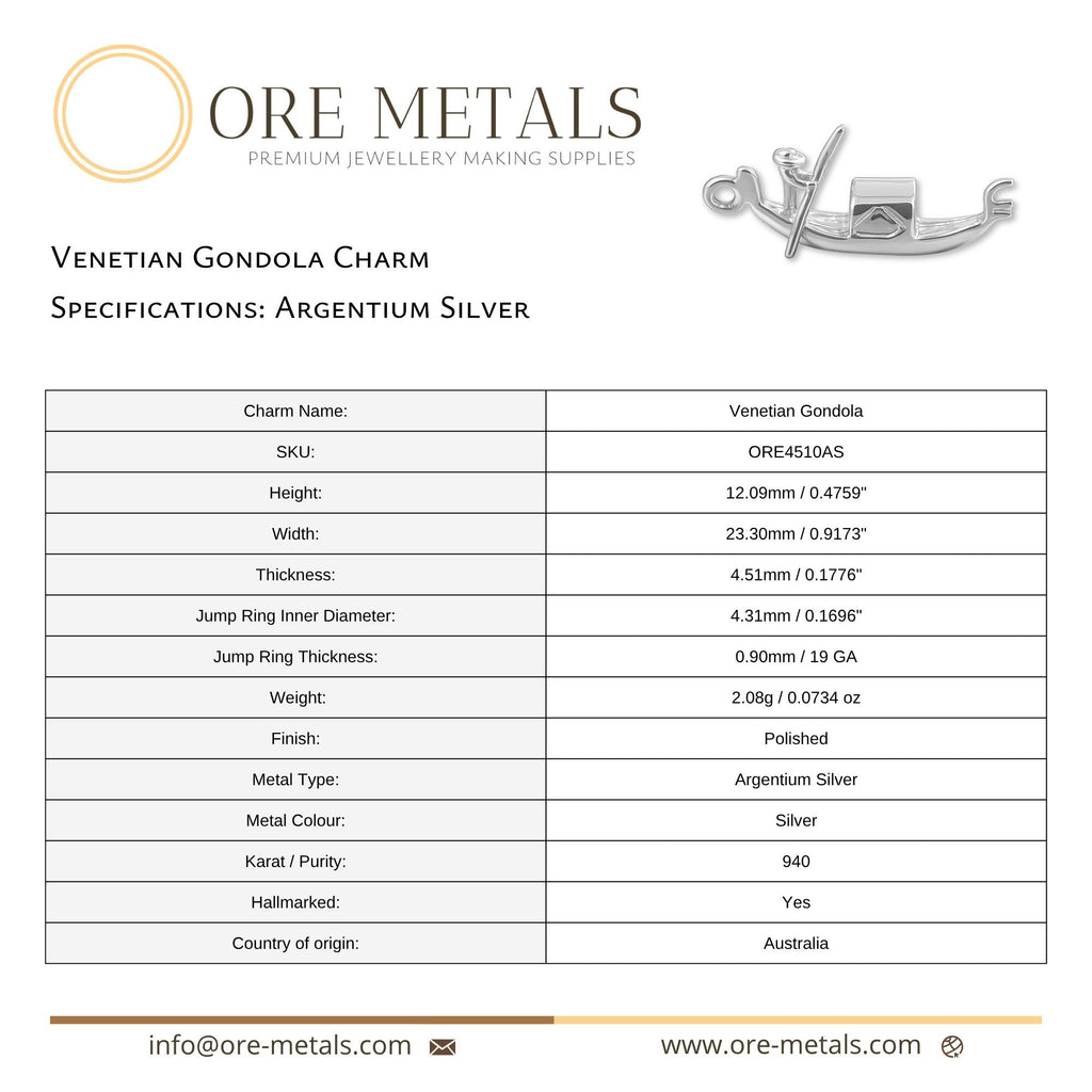 940 Argentium Silver - Venetian Gondola Charm