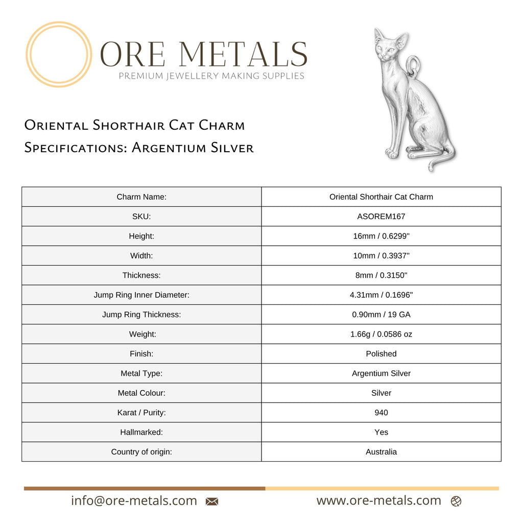 940 Argentium Silver - Oriental Shorthair Cat Charm