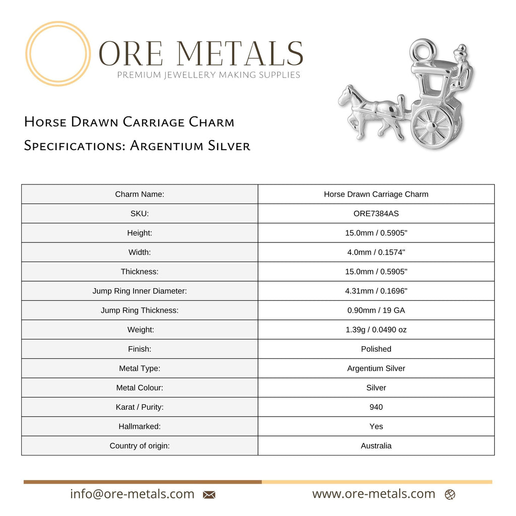 940 Argentium Silver - Horse Drawn Carriage Charm