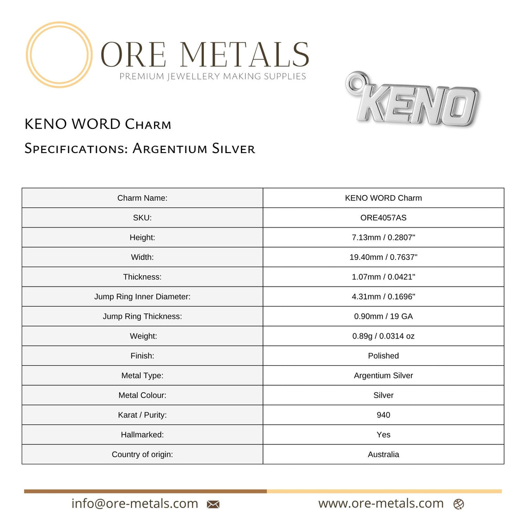 940 Argentium Silver - KENO Charm