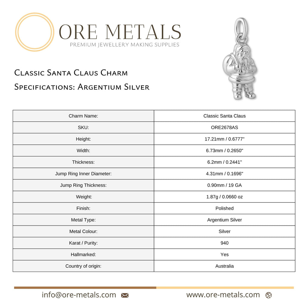 940 Argentium Silver - Classic Santa Claus Charm
