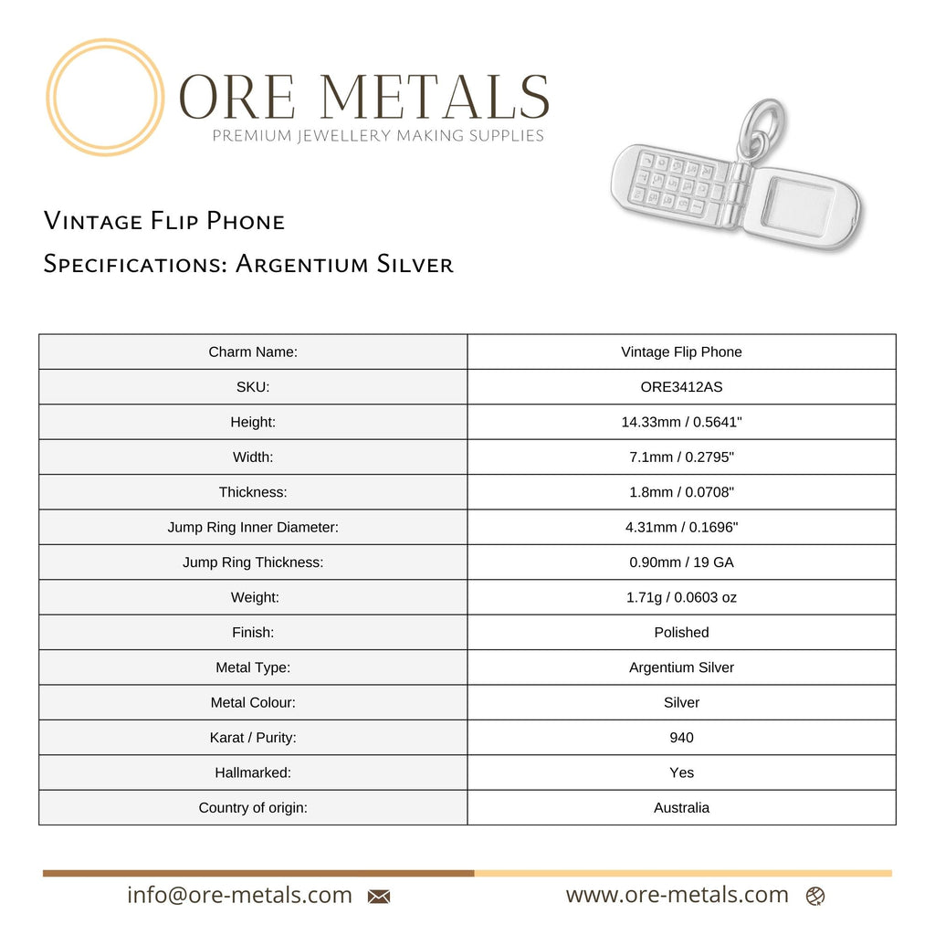 940 Argentium Silver - Vintage Flip Phone Charm