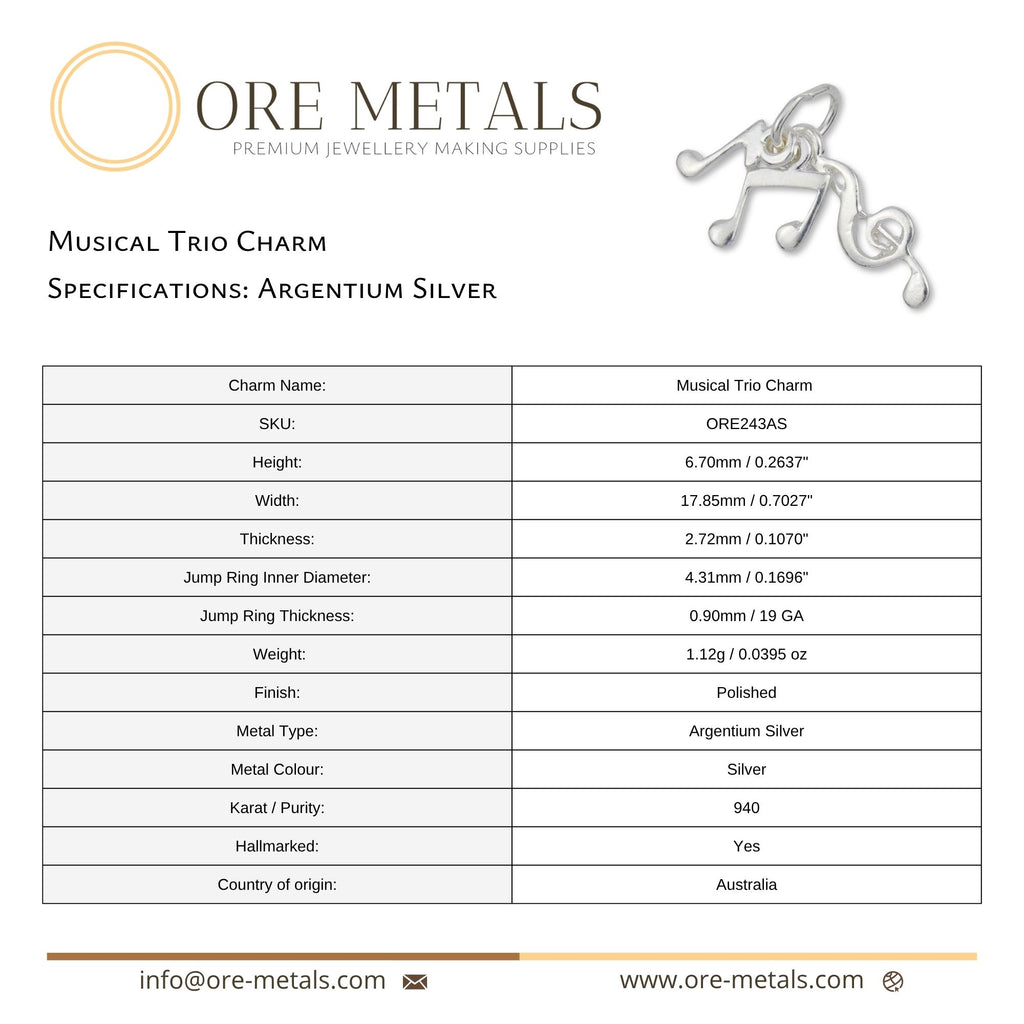940 Argentium Silver - Musical Trio Charm
