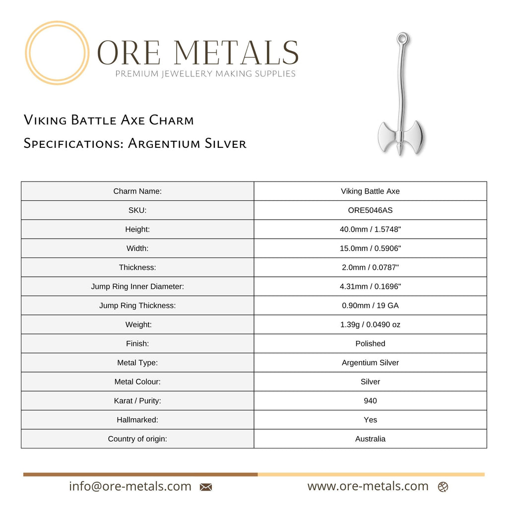 940 Argentium Silver - Viking Battle Axe Charm