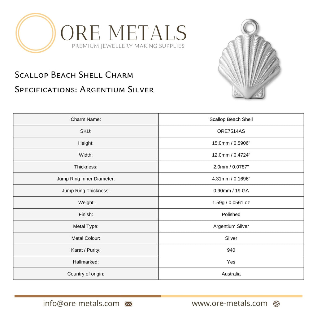 940 Argentium Silver - Scallop Beach Shell Charm