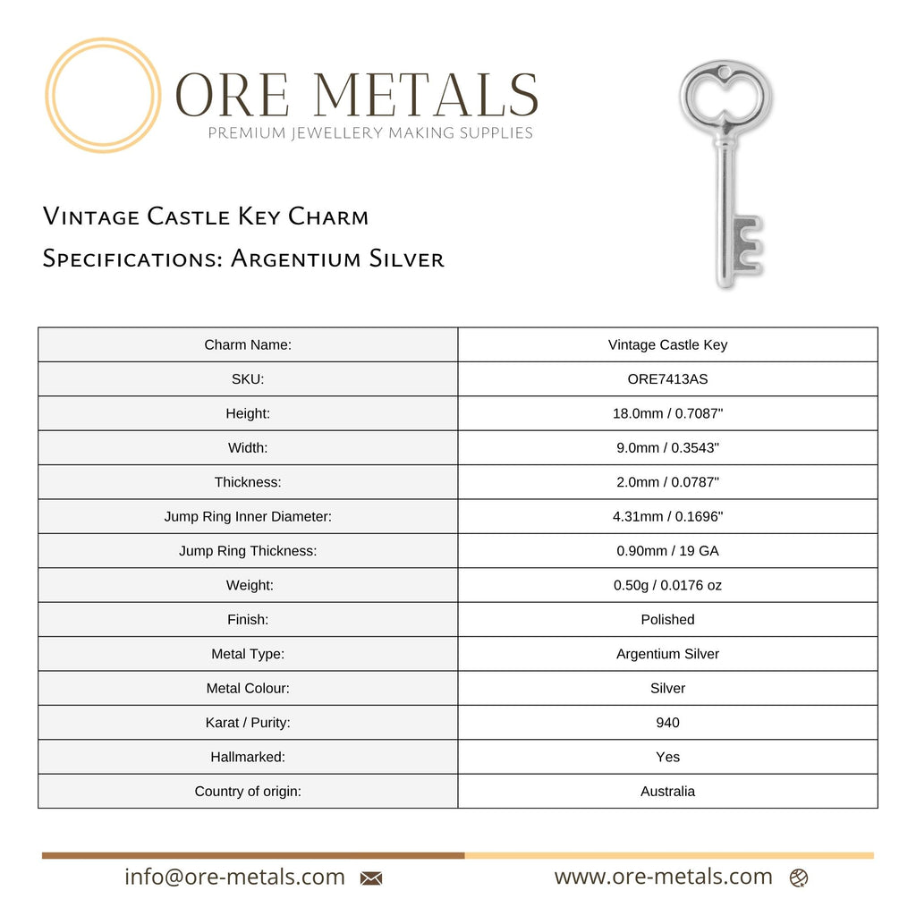 940 Argentium Silver - Vintage Castle Key Charm