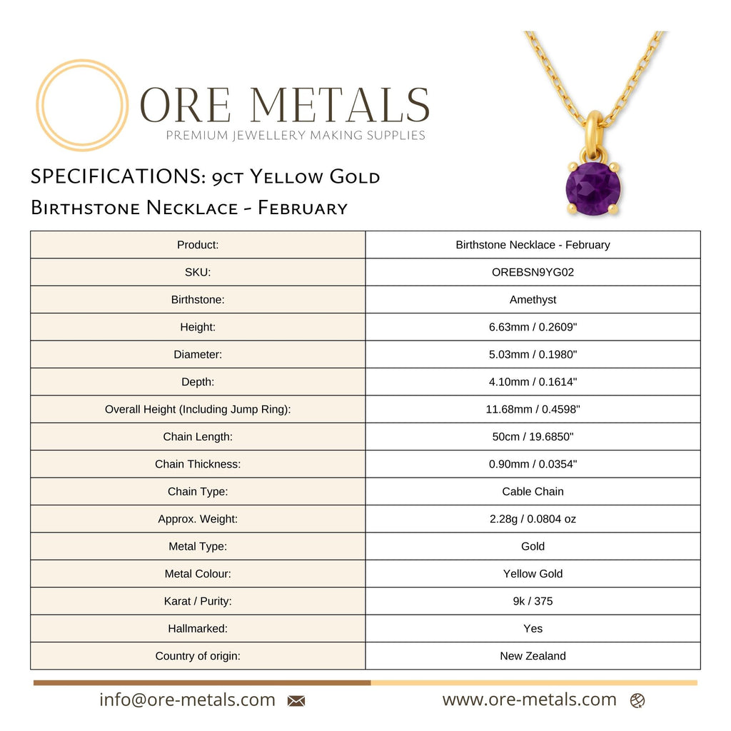 9ct Yellow Gold | Amethyst - February Birthstone Necklace