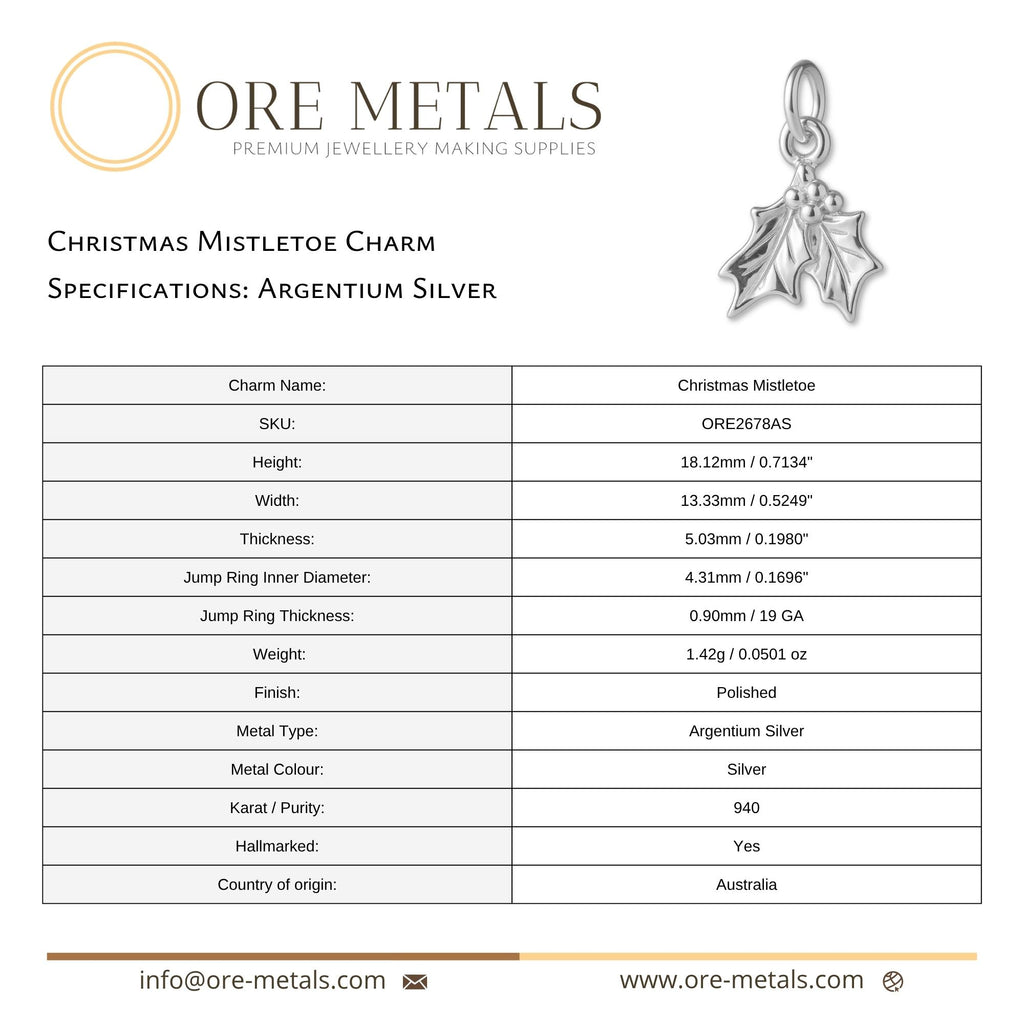 940 Argentium Silver - Christmas Mistletoe Charm