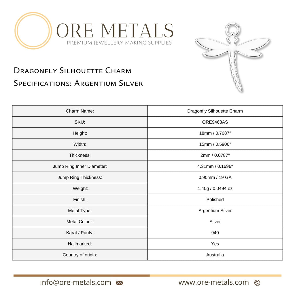 940 Argentium Silver - Dragonfly Silhouette Charm