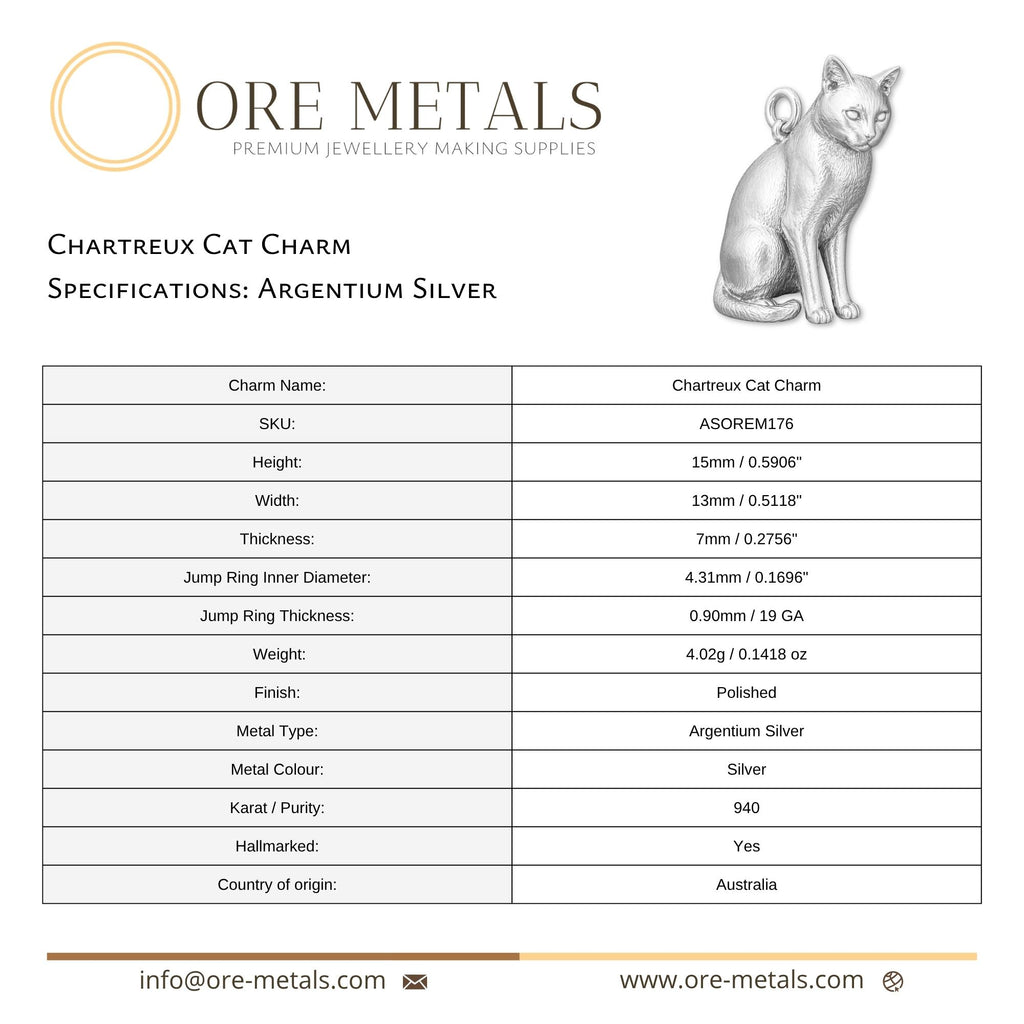 940 Argentium Silver - Chartreux Cat Charm