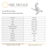 940 Argentium Silver - Flying Witch Charm