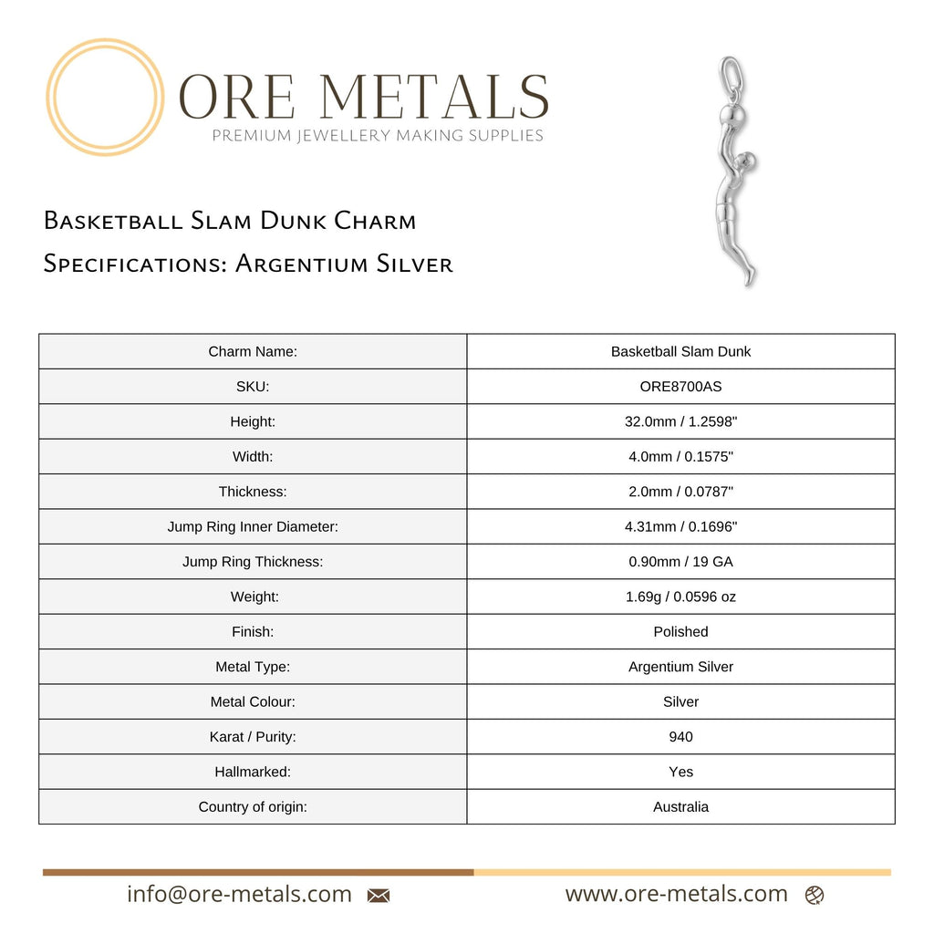 940 Argentium Silver - Basketball Slam Dunk Charm