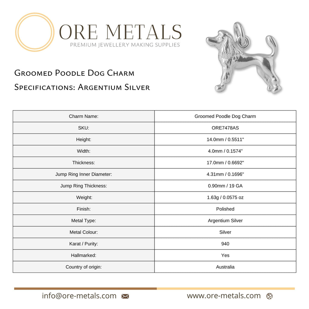 940 Argentium Silver - Groomed Poodle Dog Charm