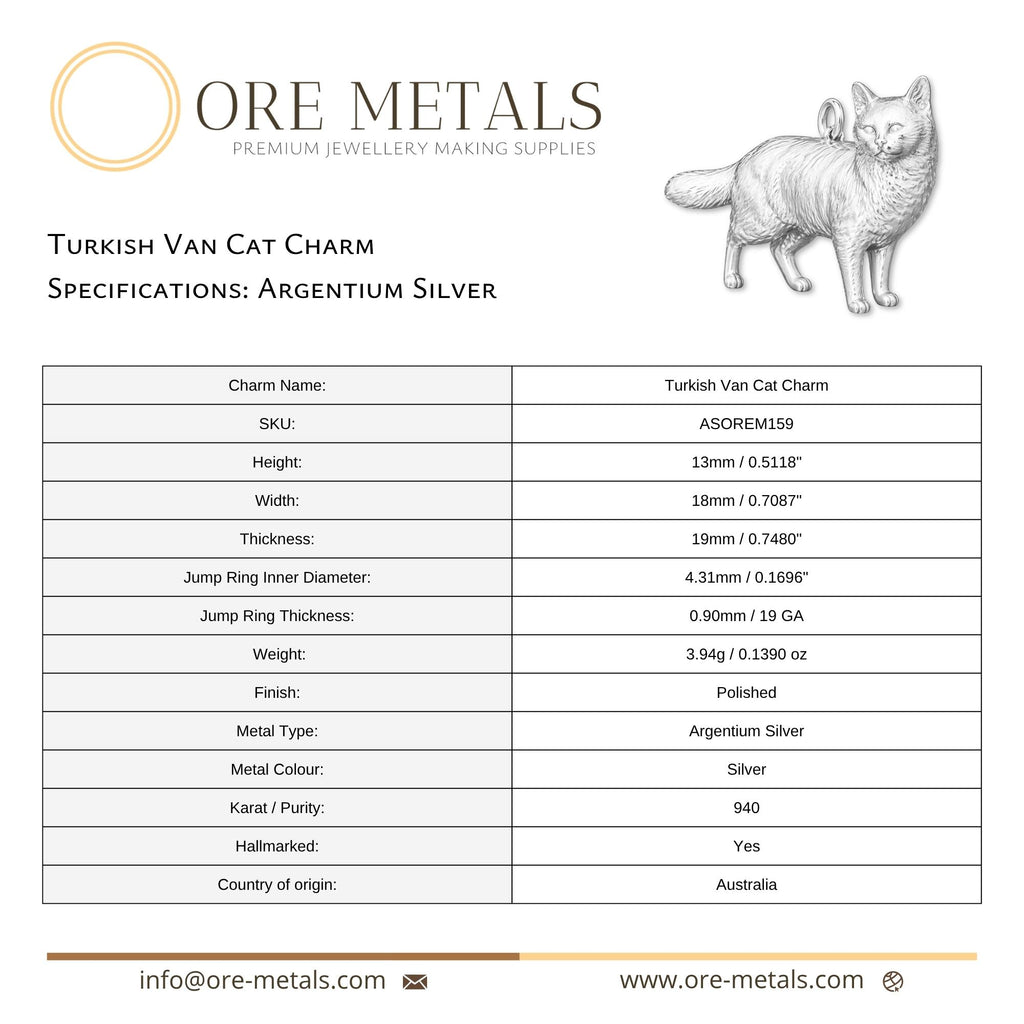 940 Argentium Silver - Turkish Van Cat Charm