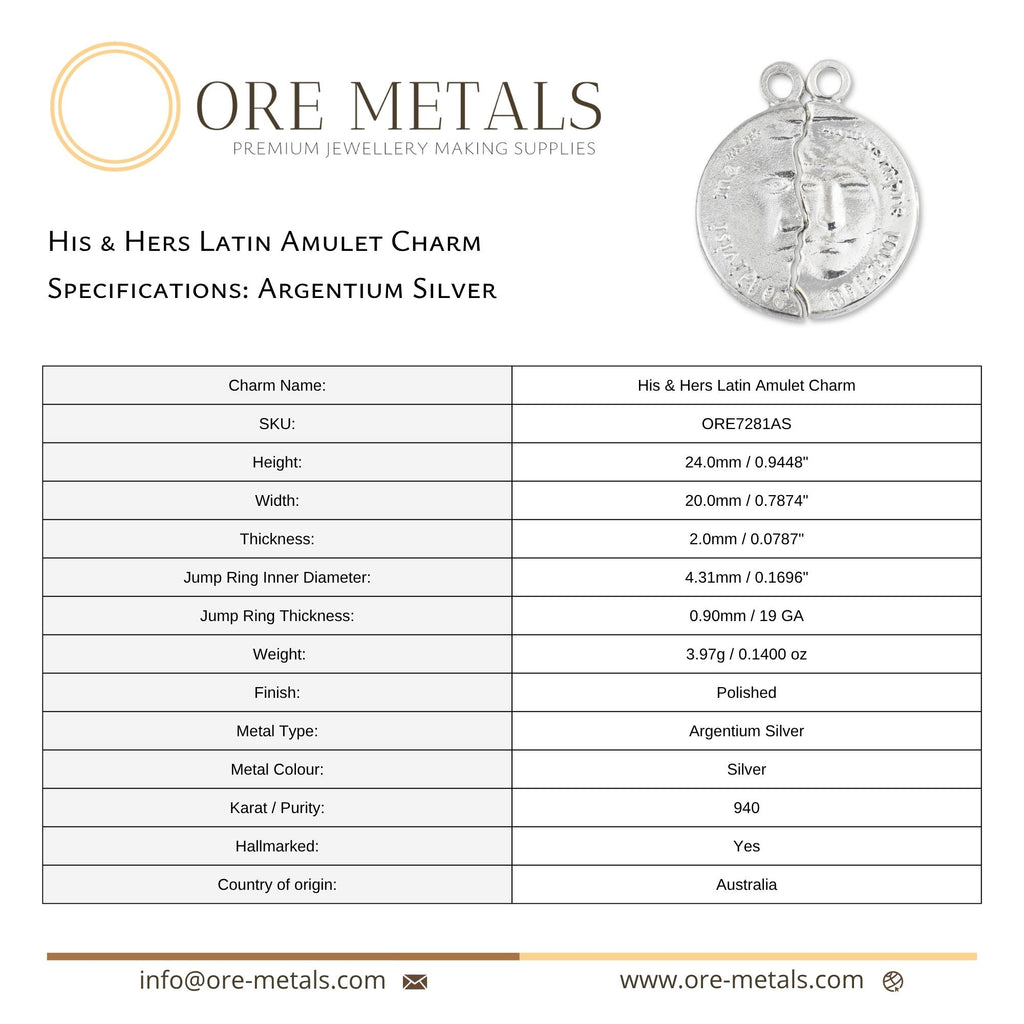 940 Argentium Silver - His & Hers Latin Amulet Charm