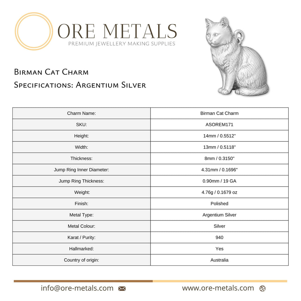 940 Argentium Silver - Birman Cat Charm