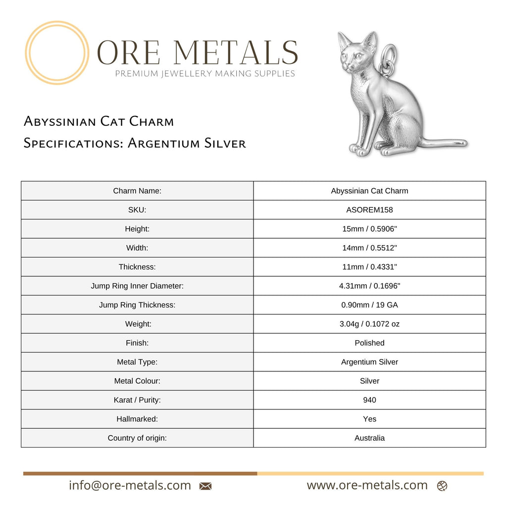 940 Argentium Silver - Abyssinian Cat Charm