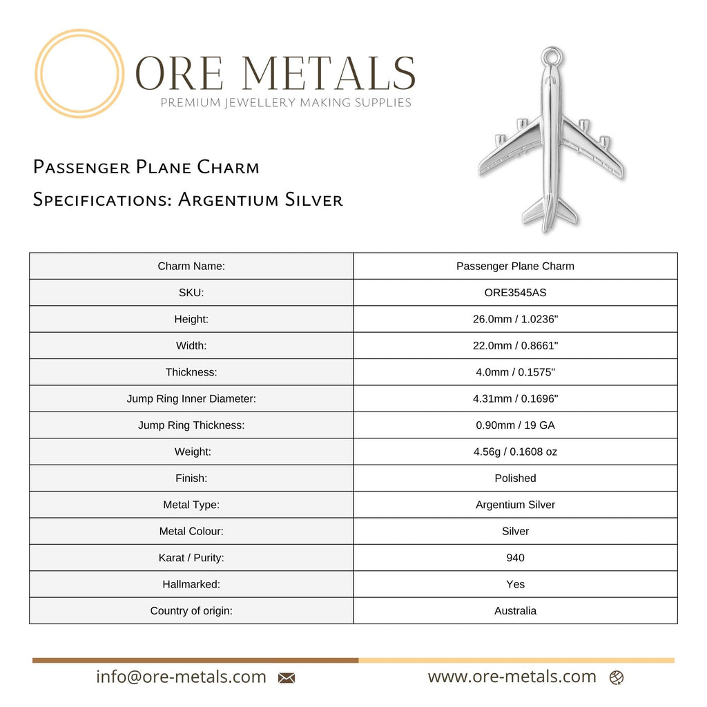 940 Argentium Silver - Passenger Plane Charm