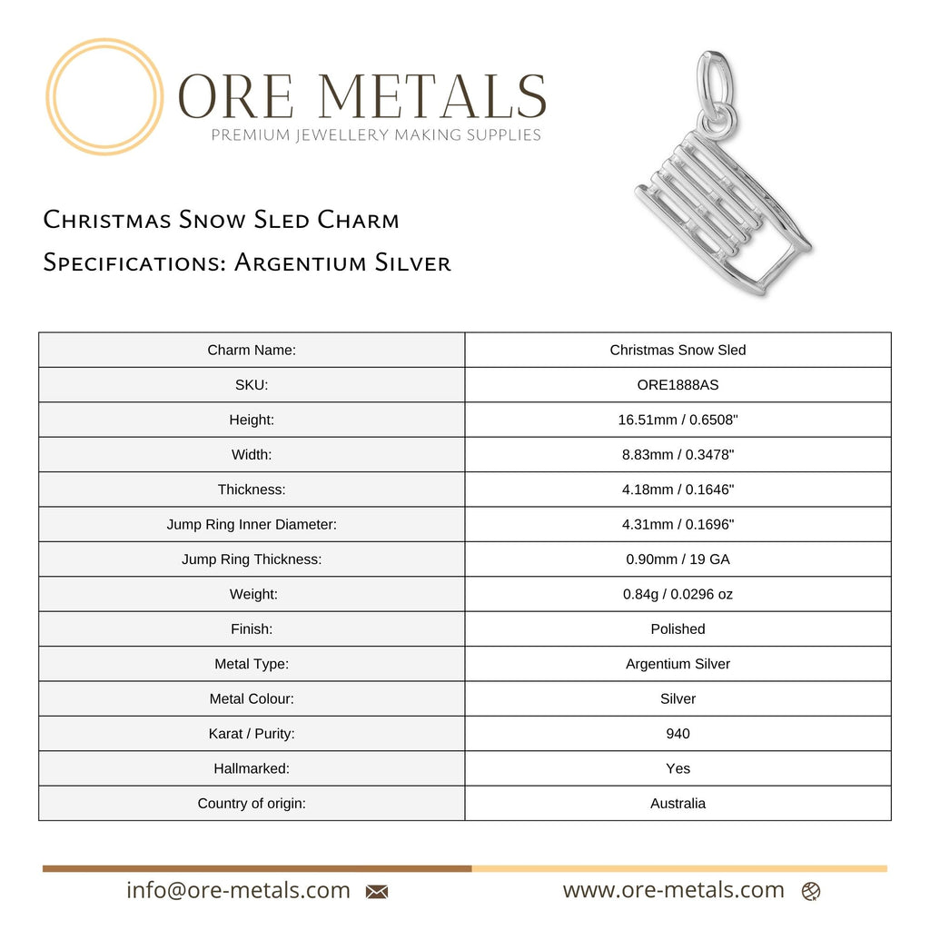 940 Argentium Silver - Christmas Snow Sled Charm