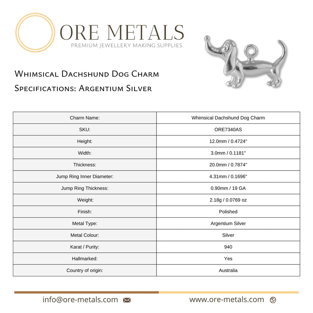 940 Argentium Silver - Whimsical Dachshund Dog Charm