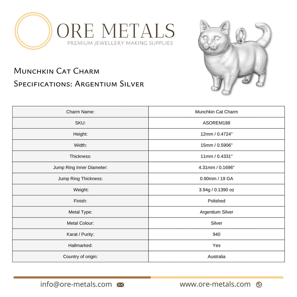 940 Argentium Silver - Munchkin Cat Charm