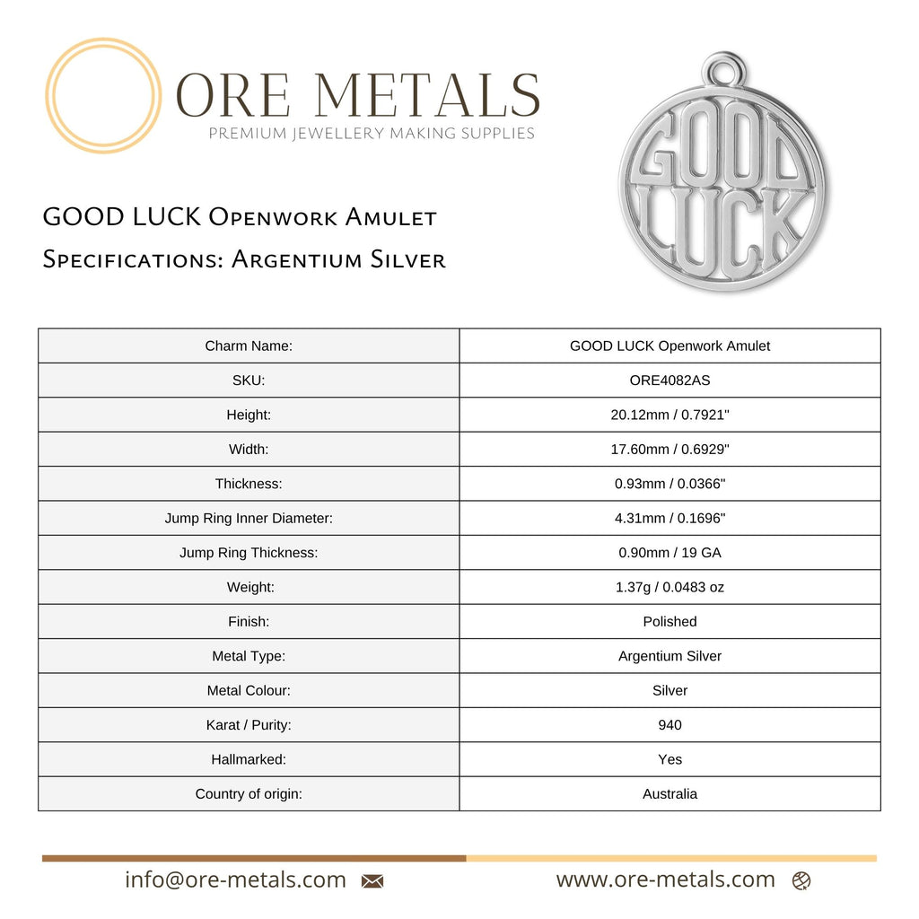 940 Argentium Silver - GOOD LUCK Openwork Charm
