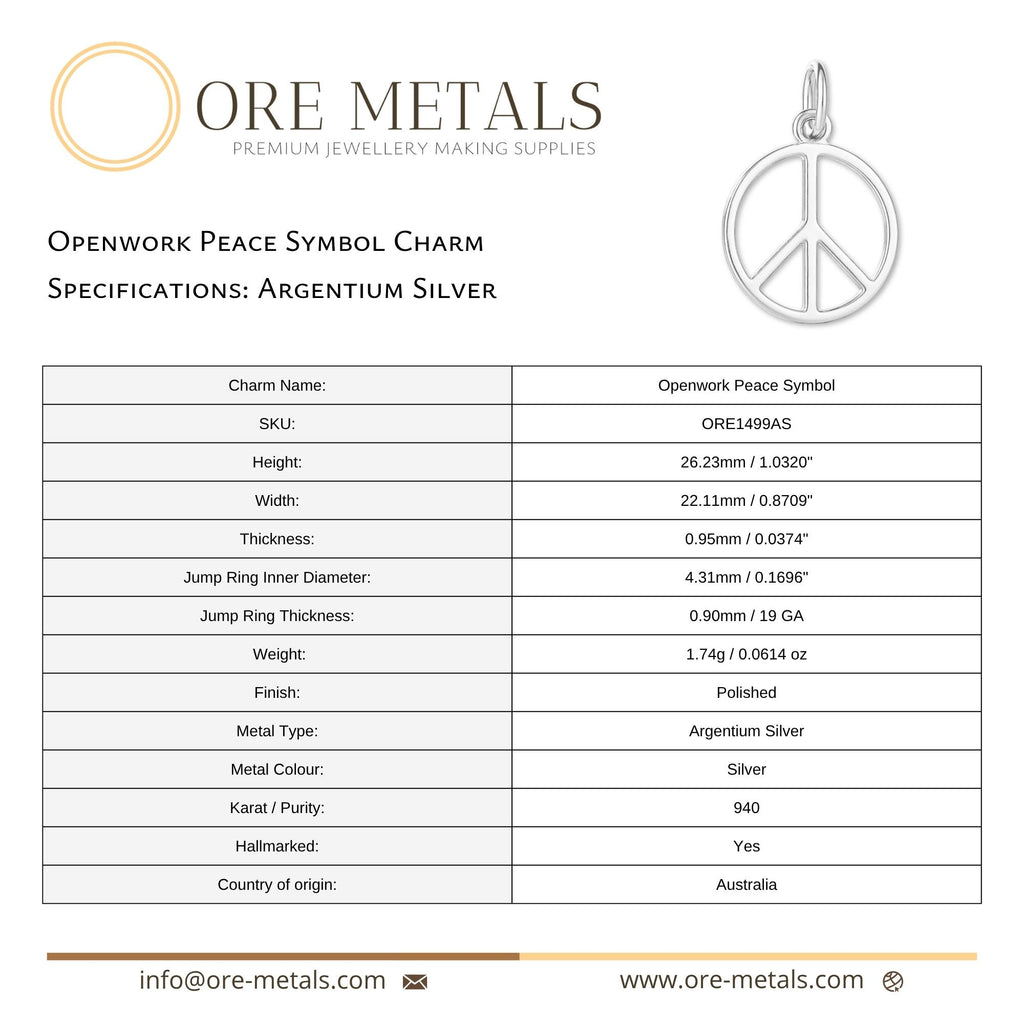 940 Argentium Silver - Openwork Peace Symbol Charm