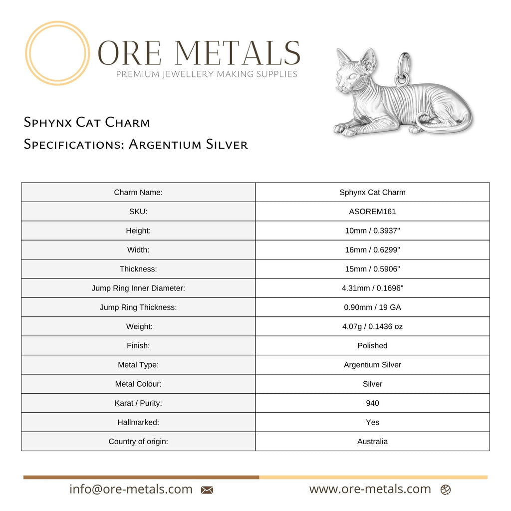 940 Argentium Silver - Sphynx Cat Charm