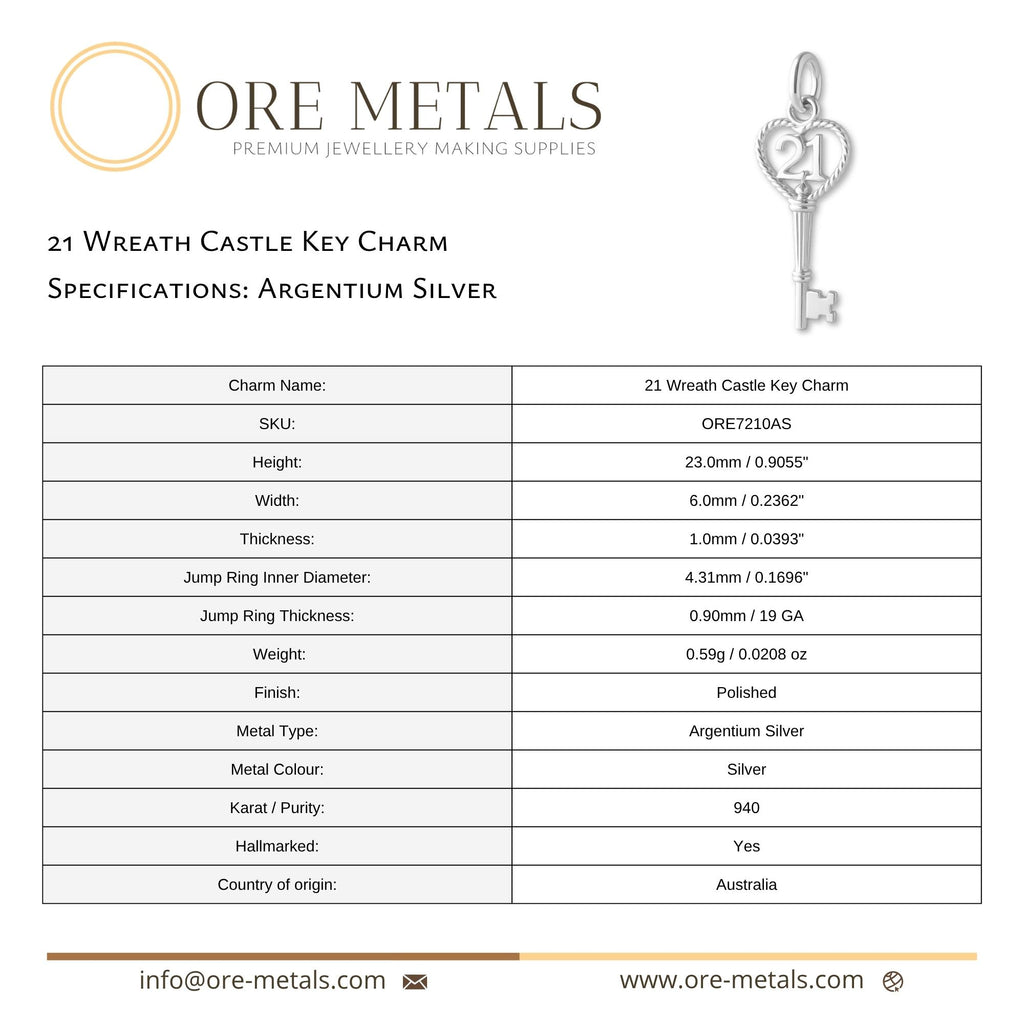 940 Argentium Silver - 21 Wreath Castle Key Charm