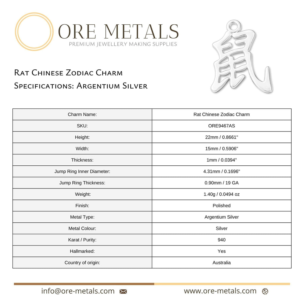 940 Argentium Silver - Rat Chinese Zodiac Charm