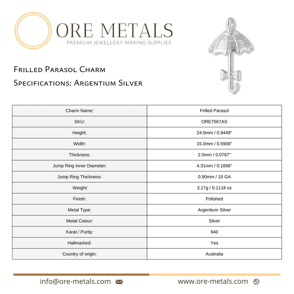 940 Argentium Silver - Frilled Parasol Charm