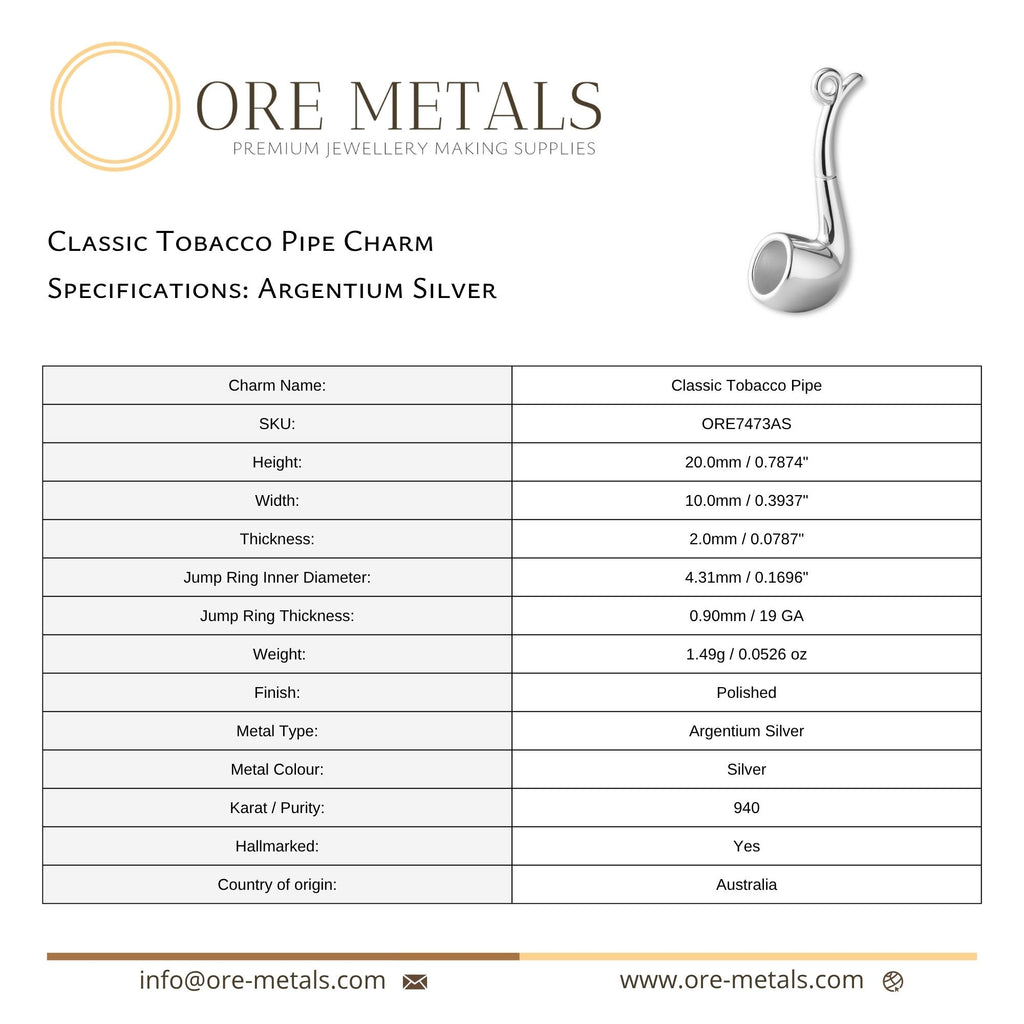 940 Argentium Silver - Classic Tobacco Pipe Charm