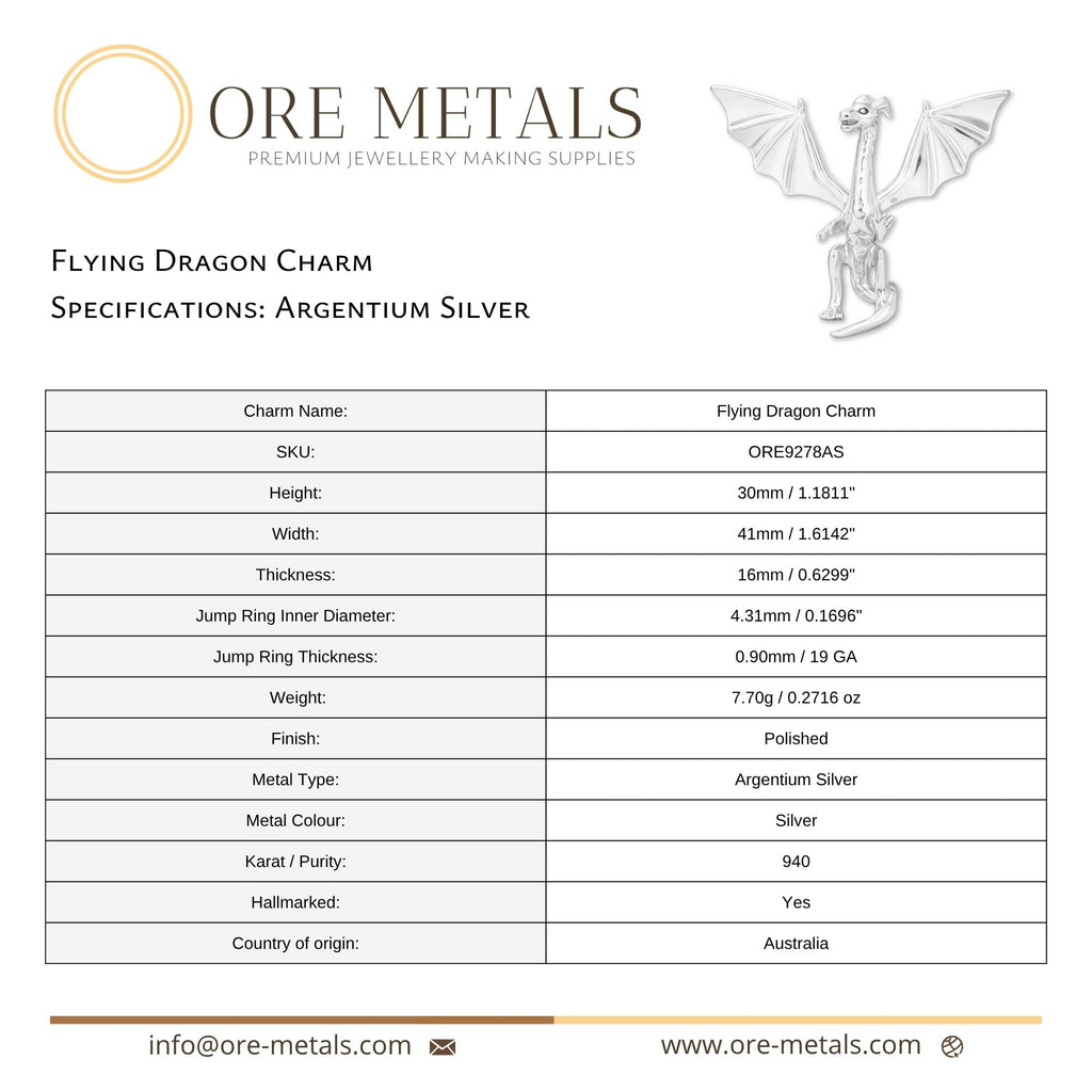 940 Argentium Silver - Flying Dragon Charm