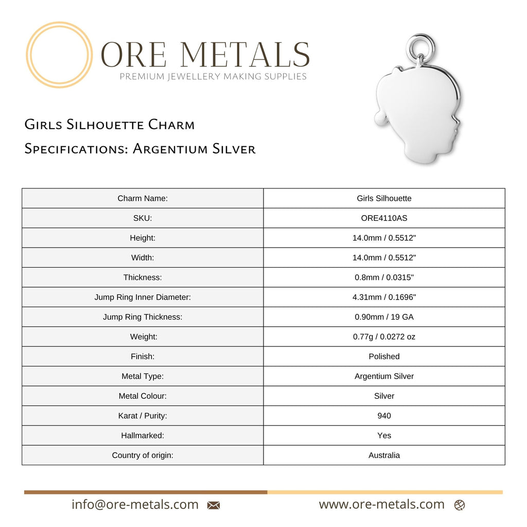 940 Argentium Silver - Girls Silhouette Charm