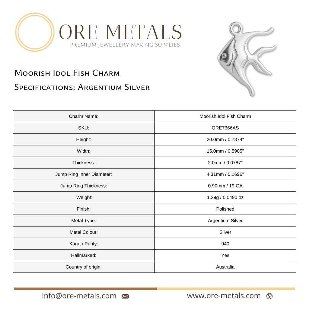 940 Argentium Silver - Moorish Idol Fish Charm