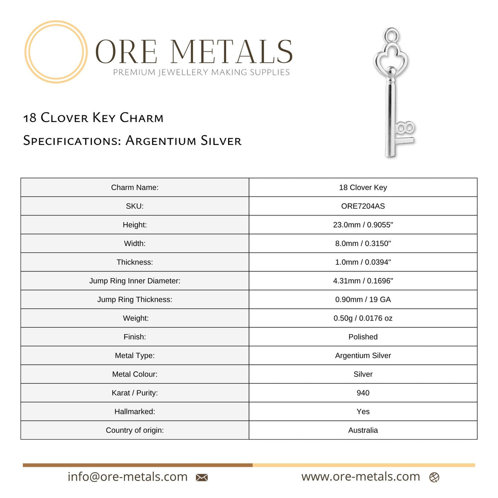 940 Argentium Silver - 18 Clover Key Charm