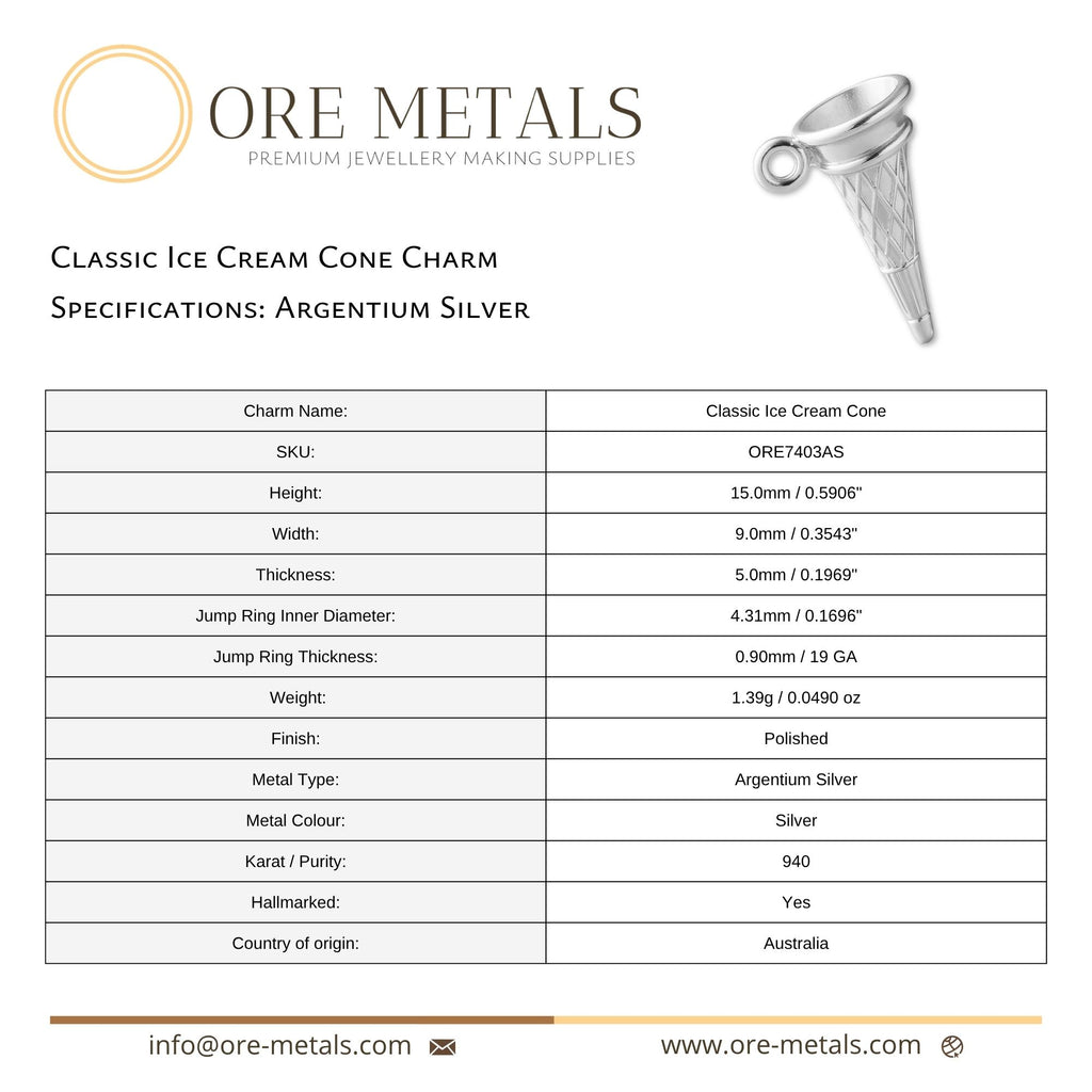940 Argentium Silver - Classic Ice Cream Cone Charm
