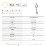 940 Argentium Silver - Ornate Clover Castle Key Charm