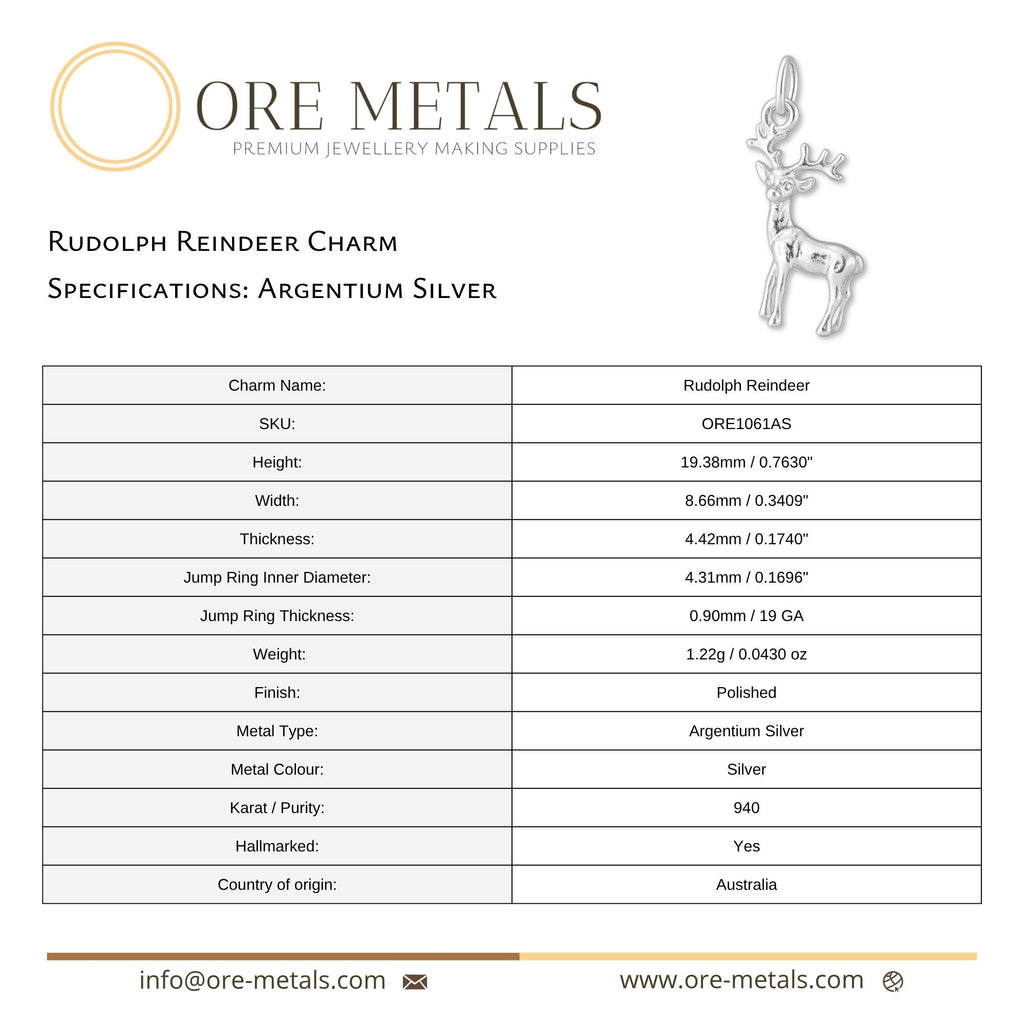 940 Argentium Silver - Rudolph Reindeer Charm