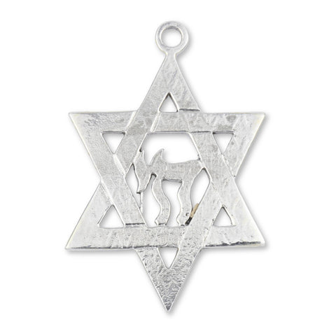 940 Argentium Silver - Star of David w Chai Symbol Charm