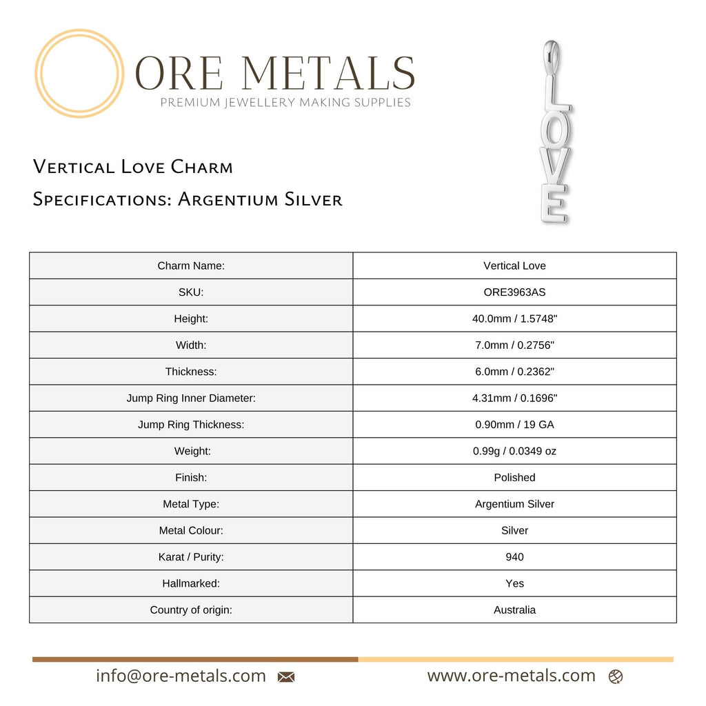 940 Argentium Silver - Vertical Love Charm