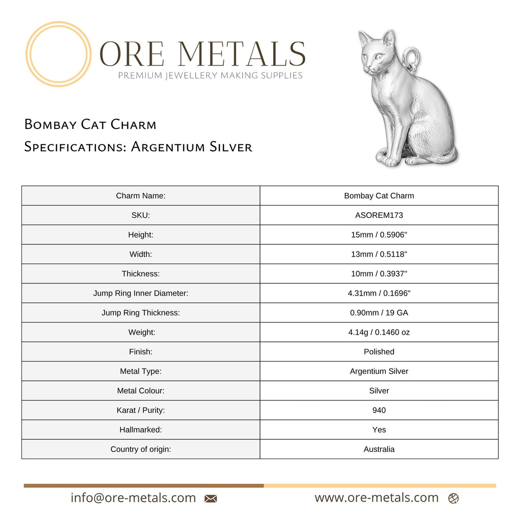 940 Argentium Silver - Bombay Cat Charm