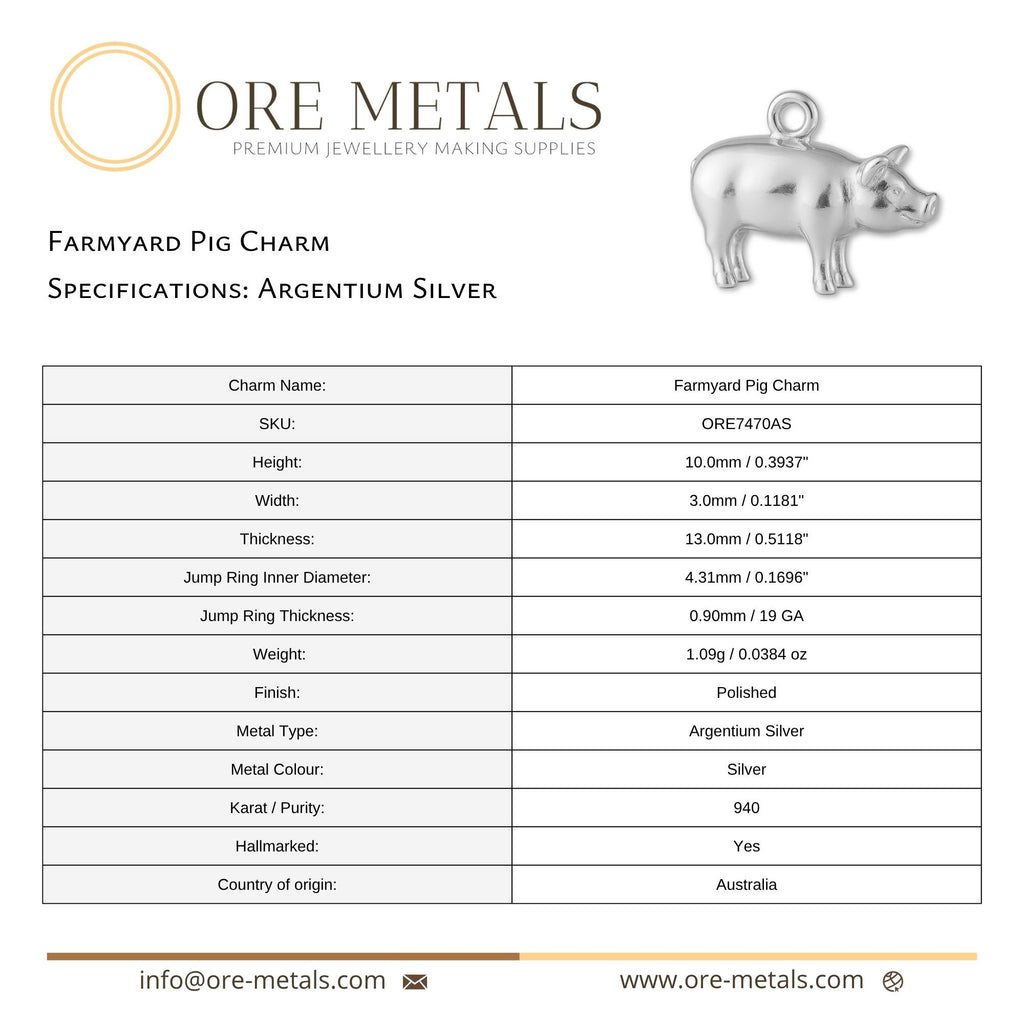 940 Argentium Silver - Farmyard Pig Charm