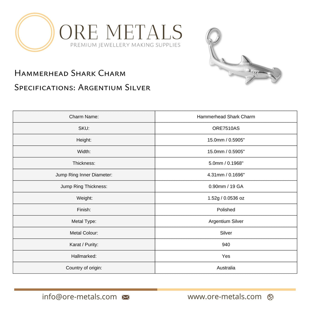 940 Argentium Silver - Hammerhead Shark Charm